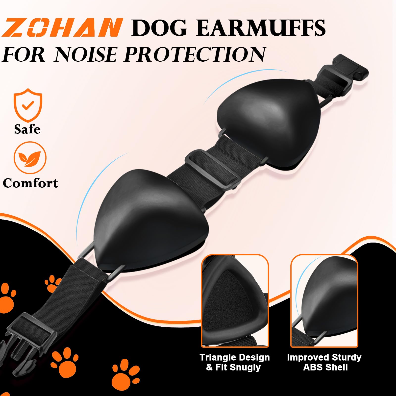 ZOHAN dog ear muffs fast-snap-lock secure fit during storms or fireworks