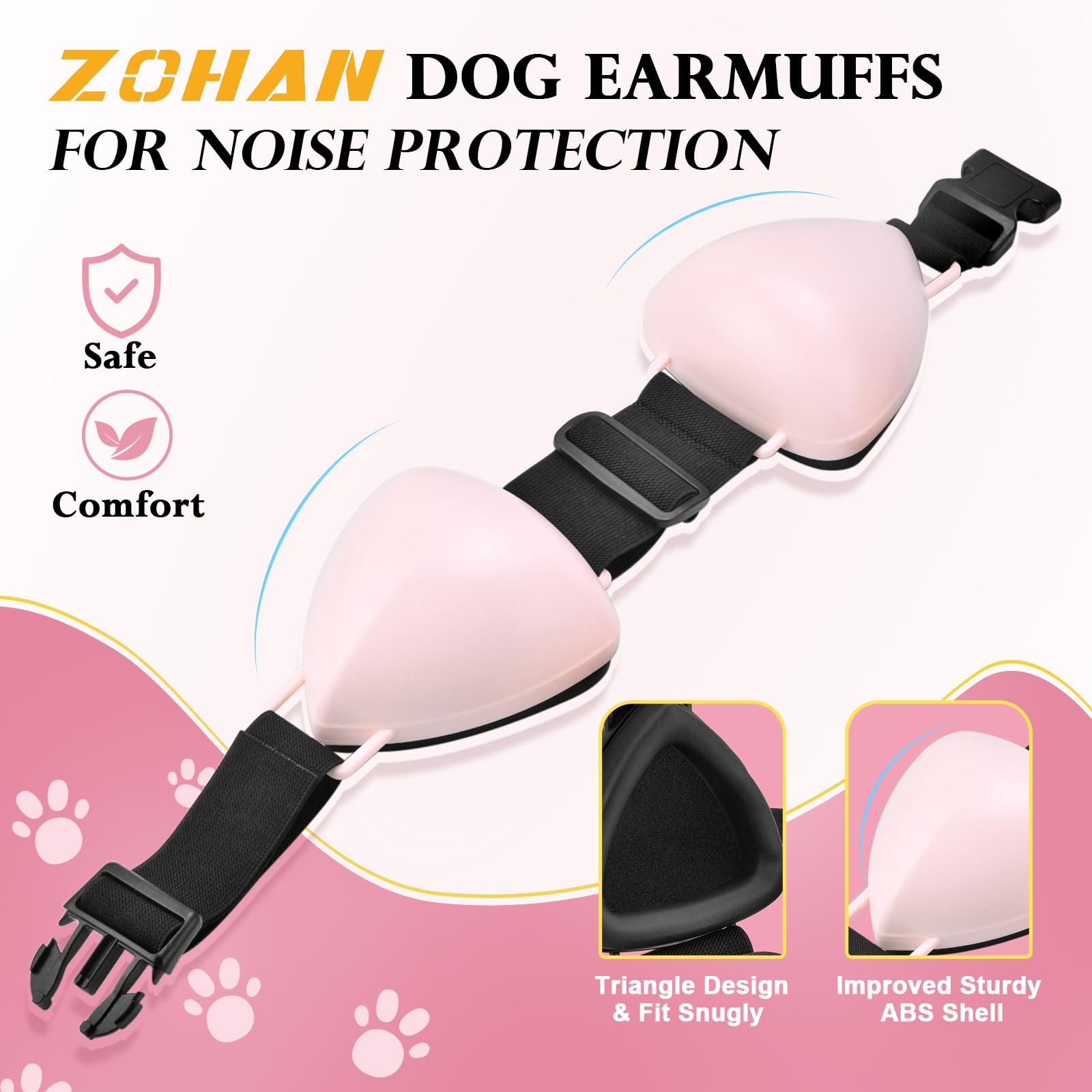 ZOHAN dog ear muffs adjustable band image highlights secure fit reducing stress during fireworks