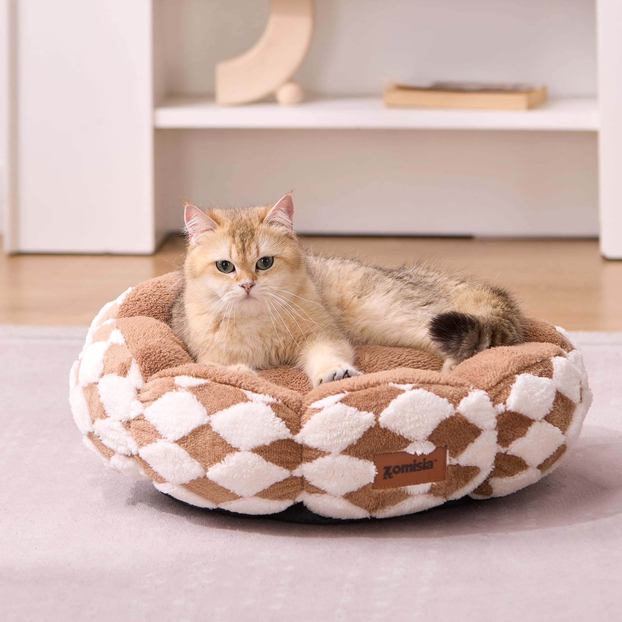 ZOMISIA cat bed with flower design and diamond-quilted fabric adds stylish comfort.