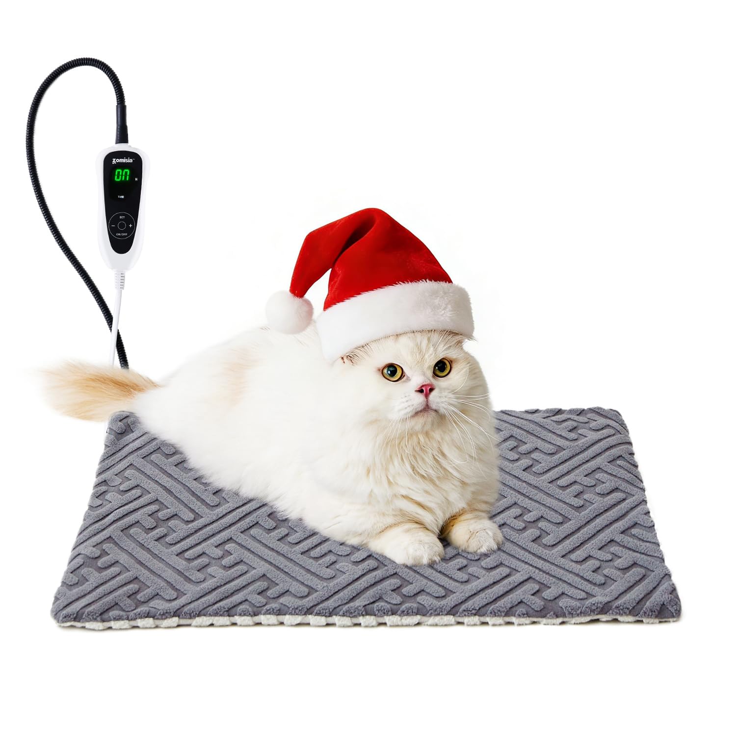 ZOMISIA cat heating pad remote control demonstrates adjustable temperature for gentle warmth.