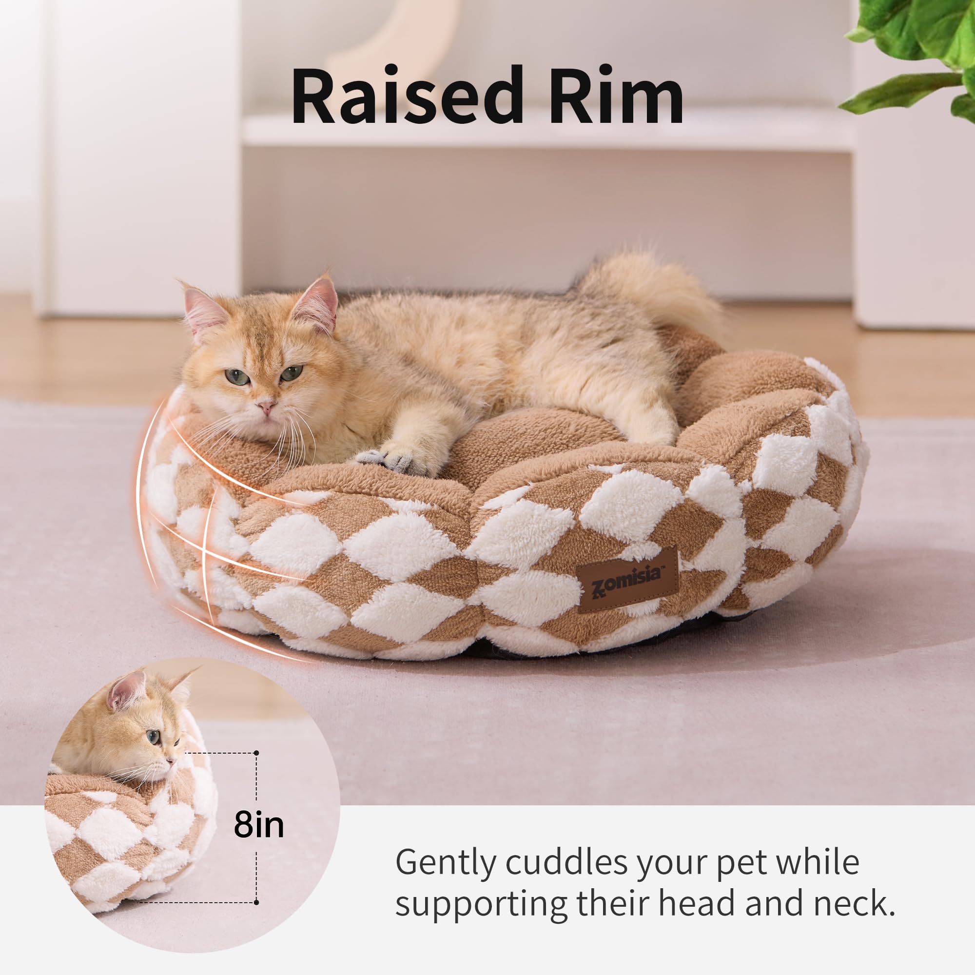 ZOMISIA donut dog bed round plush brown showcases stable base for wiggle-free rest.