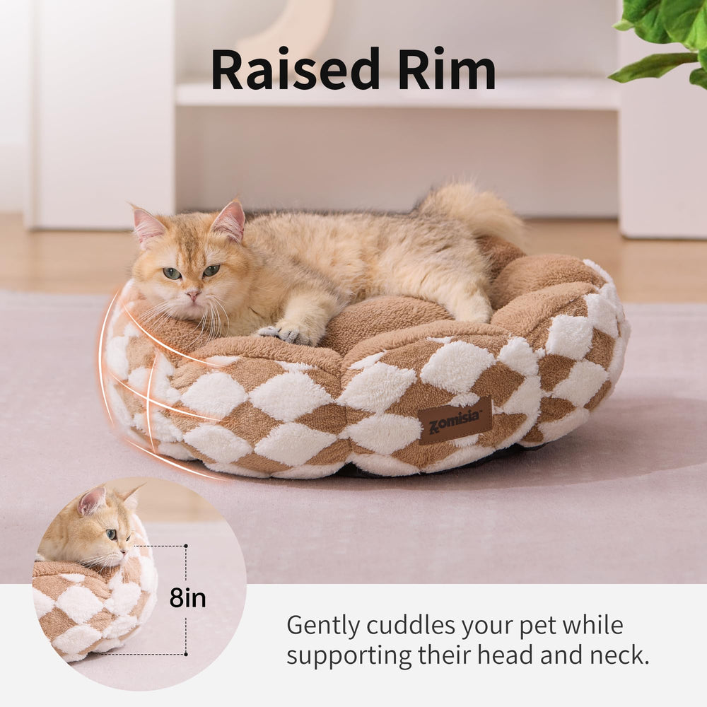 ZOMISIA donut dog bed round plush brown showcases stable base for wiggle-free rest.