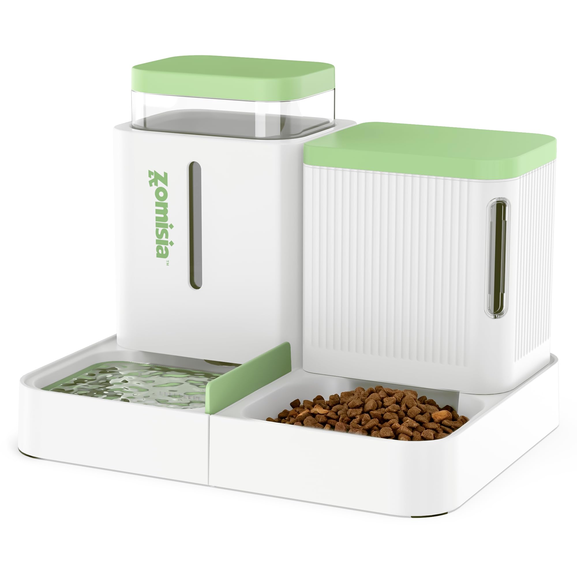 ZOMISIA Gravity Cat Feeder front view emphasizes space-saving design for daily meals