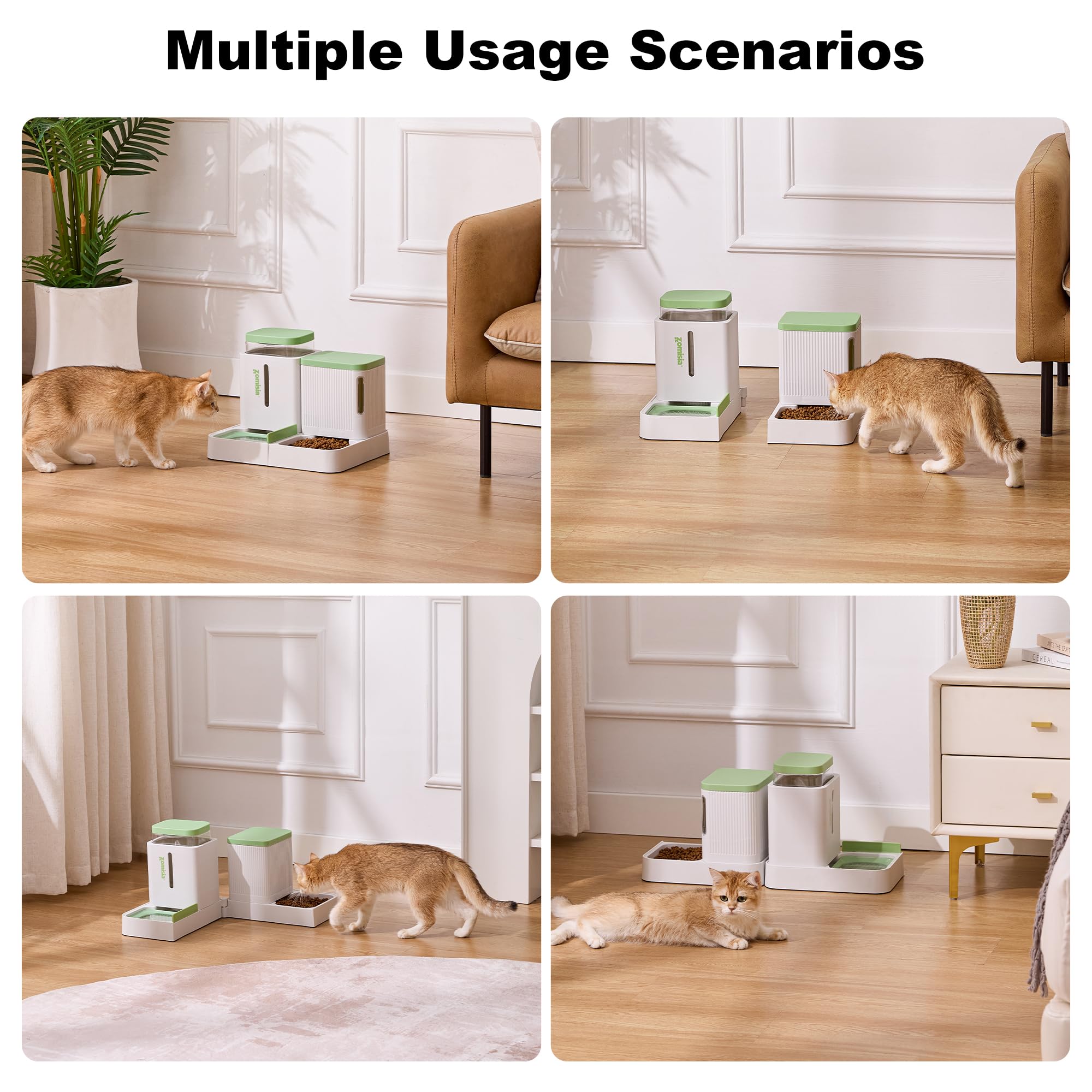 ZOMISIA Gravity Cat Feeder white and green finish complements modern home decor
