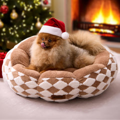 ZOMISIA large cat bed front view in brown offers cozy wraparound comfort for naps.