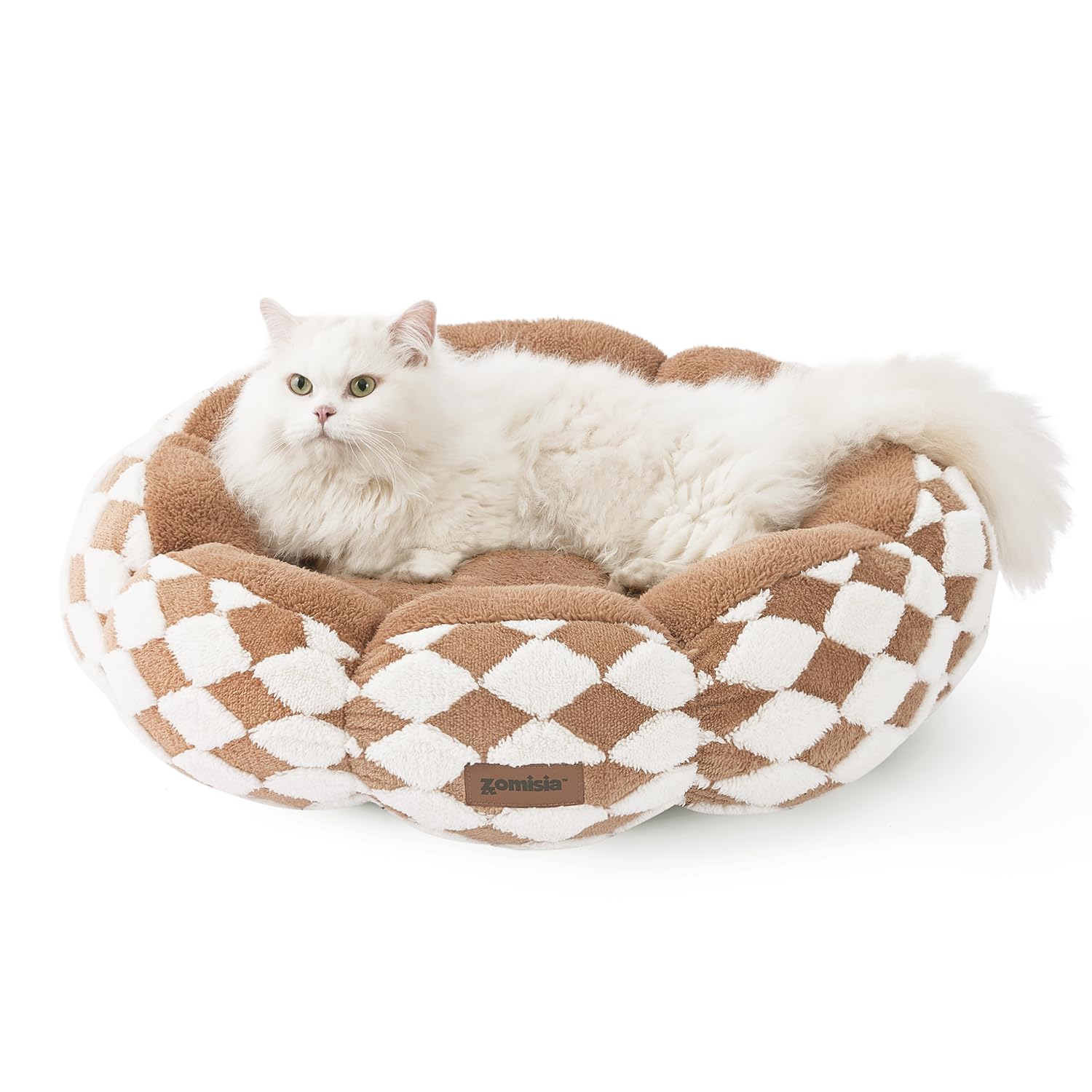 ZOMISIA large cat bed raised rim detail highlights 360° supportive walls for lounging.