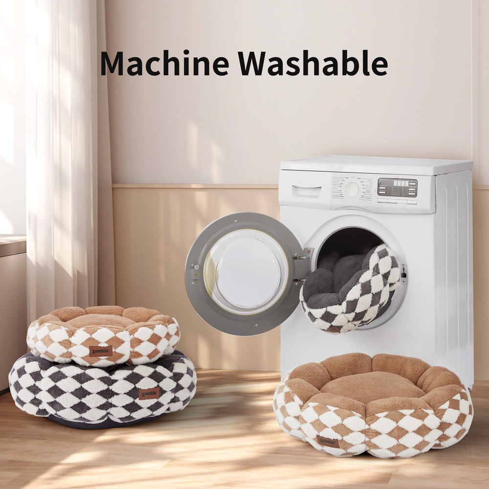 ZOMISIA pet bed machine-washable care simplifies cleanup after playful adventures.