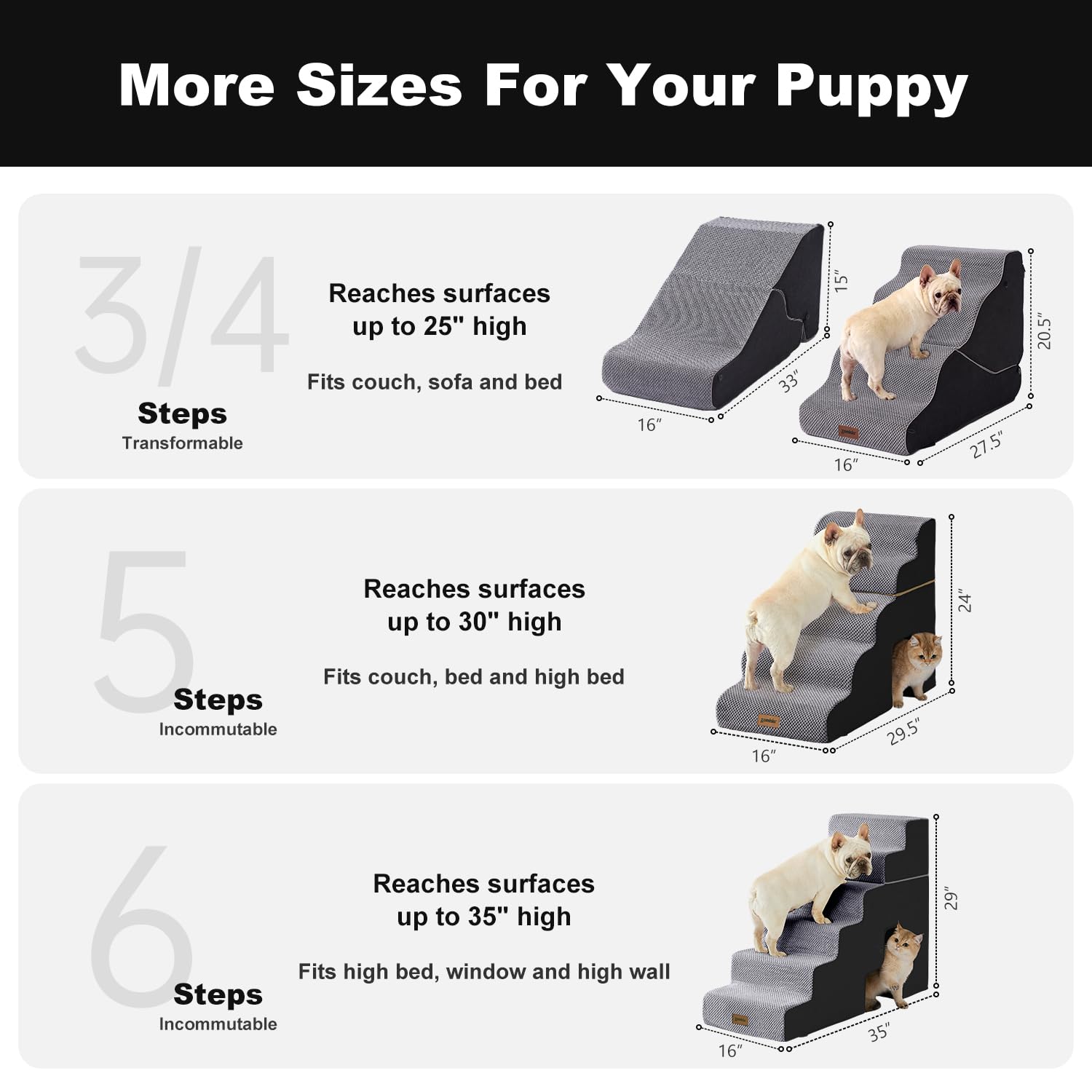 ZOMISIA 24-inch high pet stairs enable safer bed access.