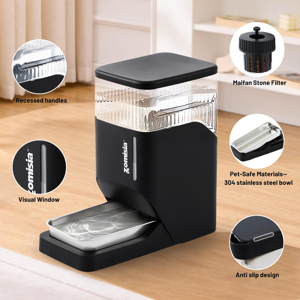 ZOMISIA BPA-free plastic housing with 304 stainless bowl for safety and durability.