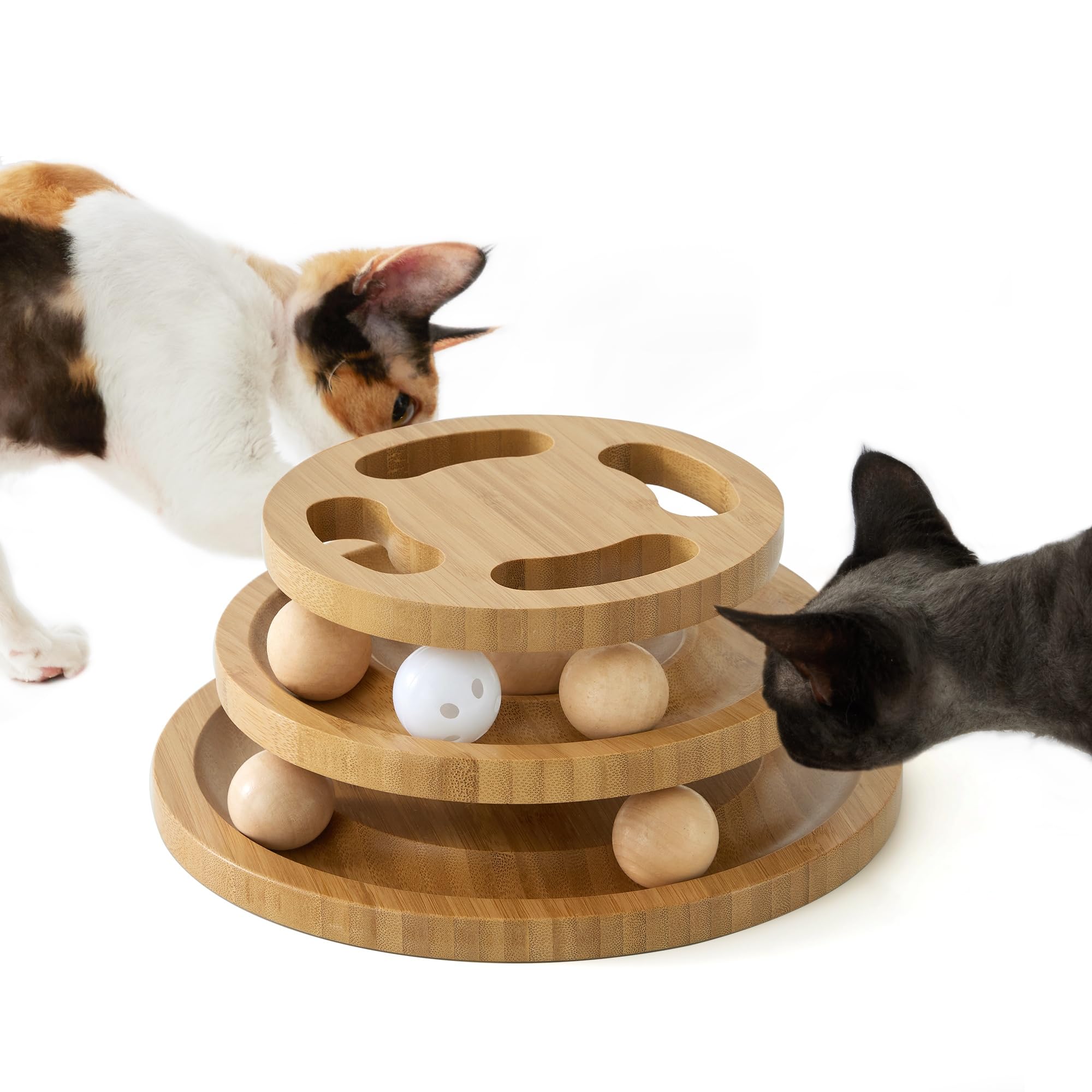 ZOMISIA cat-ball-track-toy-stable-wood demonstrates durable construction for endless indoor play.