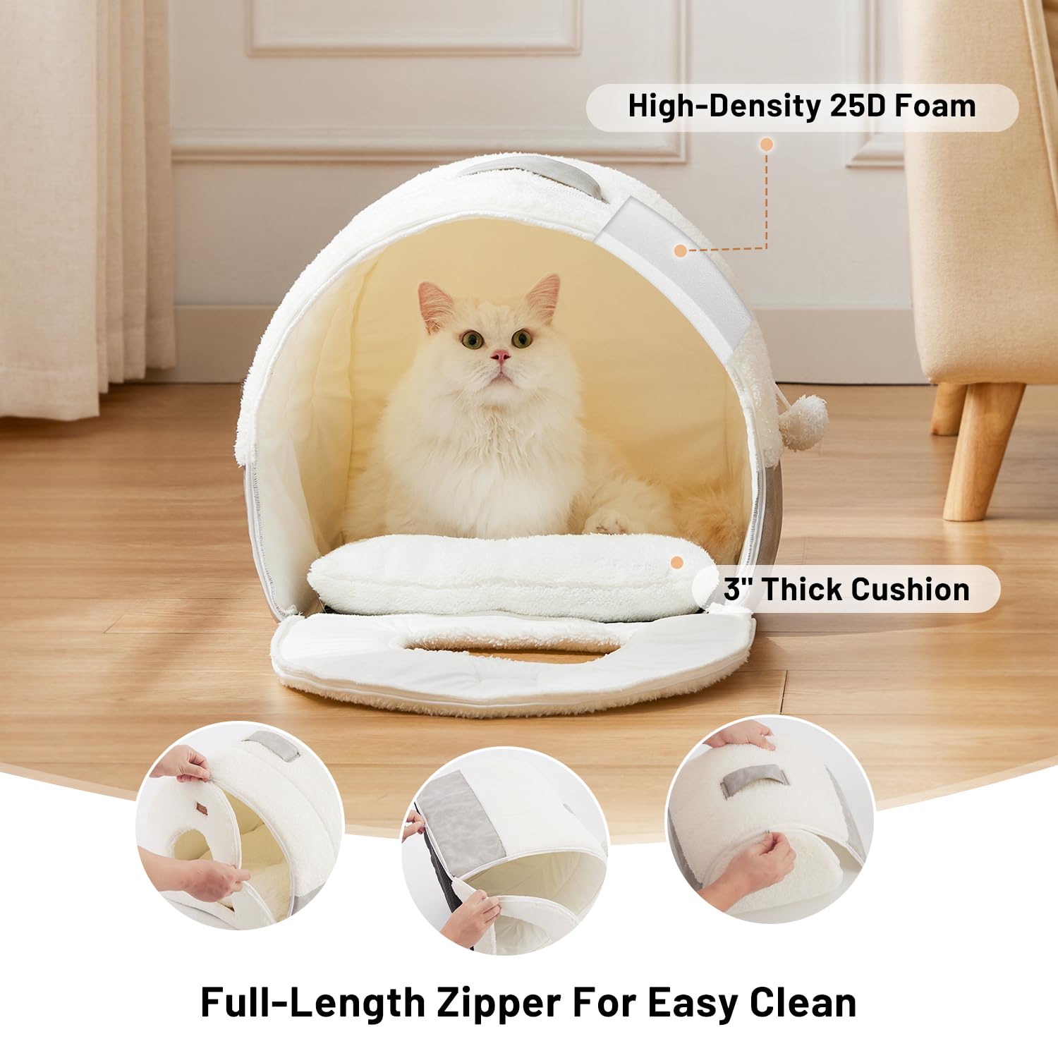 ZOMISIA Cat Bed Cave machine-washable full structure for easy cleaning.