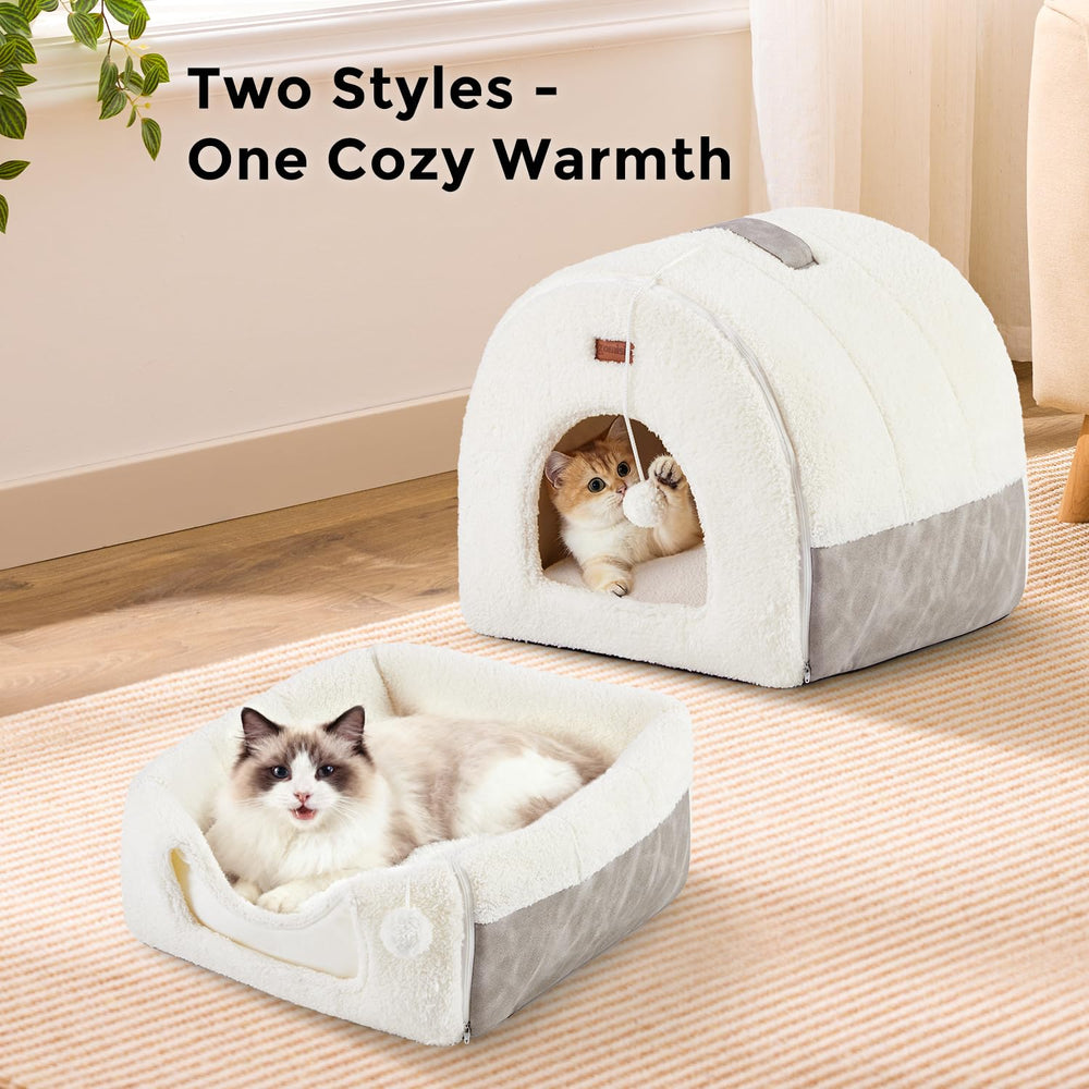 ZOMISIA Cat Bed Cave plush interior close-up showing sherpa lining.