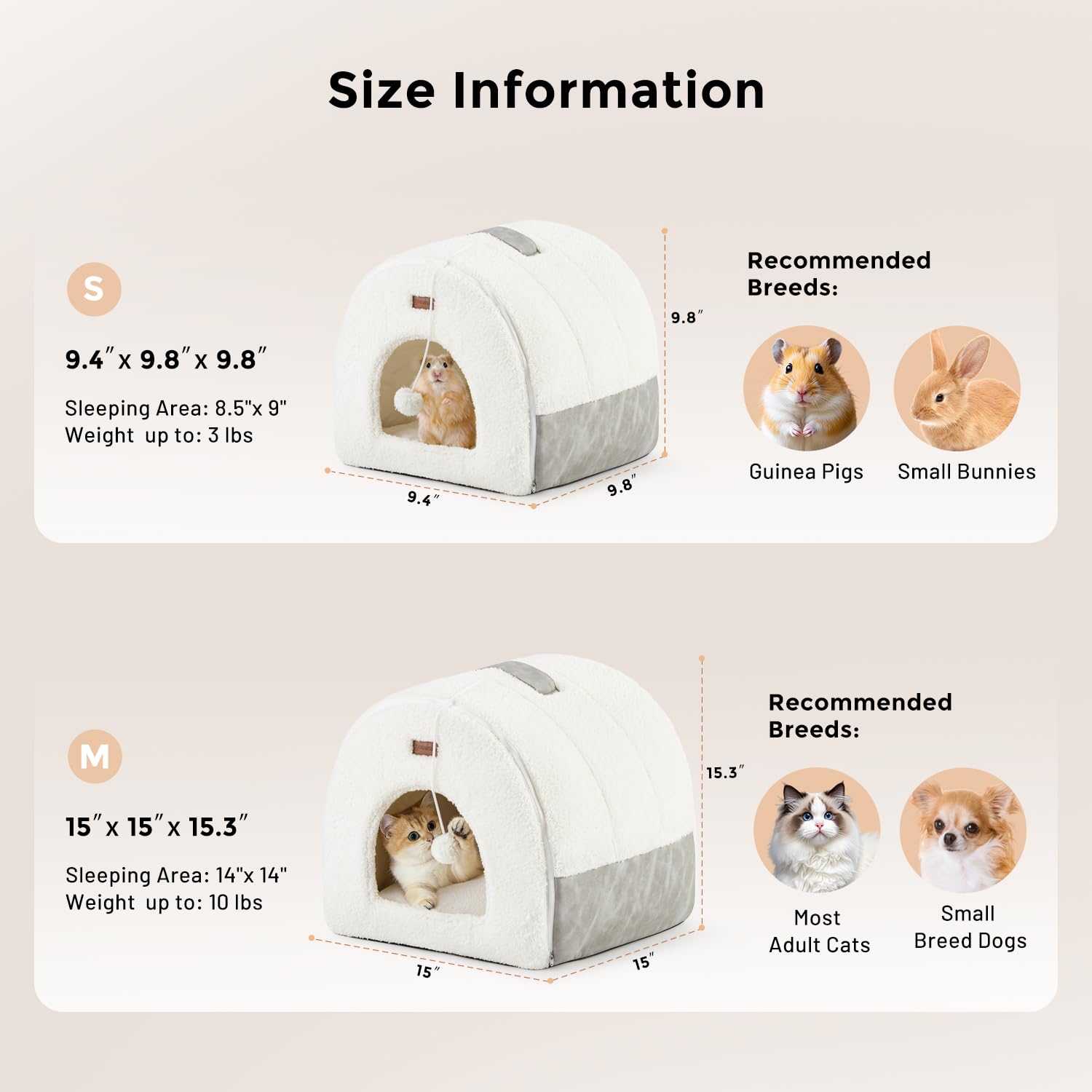 ZOMISIA Cat Bed Cave dangling toy at entrance for play.