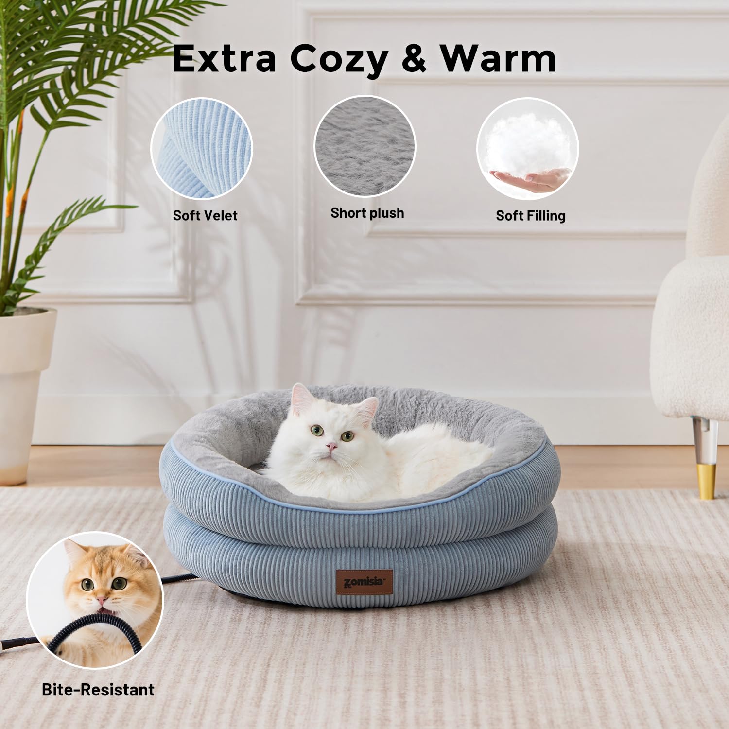 ZOMISIA cat-bed-interior-dimensions provide roomy snuggle space.