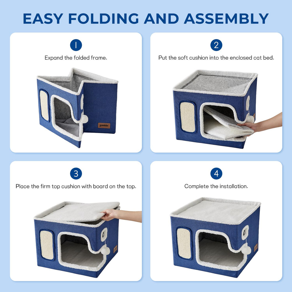ZOMISIA cat bed navy foldable design makes storage easy when not in use.