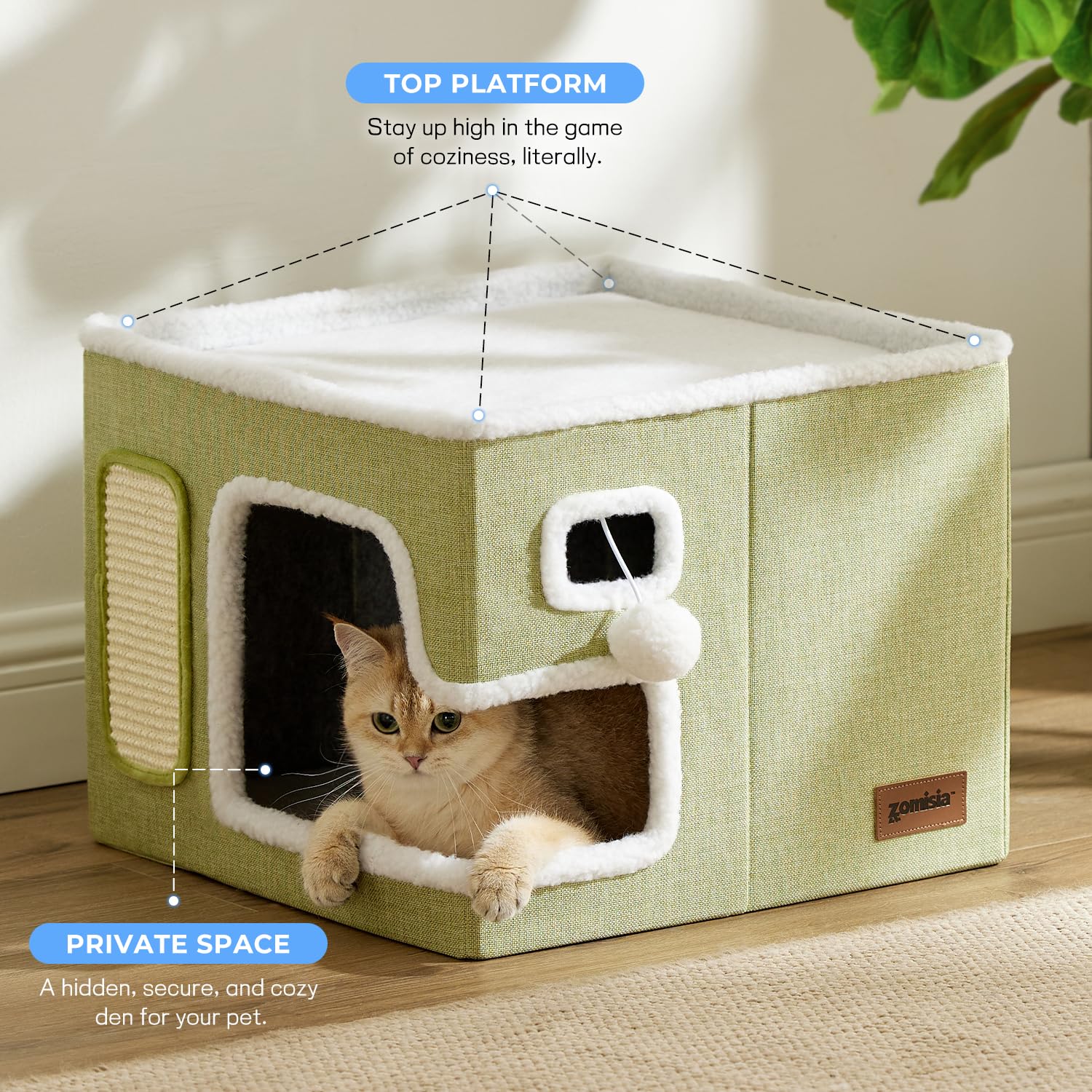 ZOMISIA cat bed with scratch pad surface to protect furniture