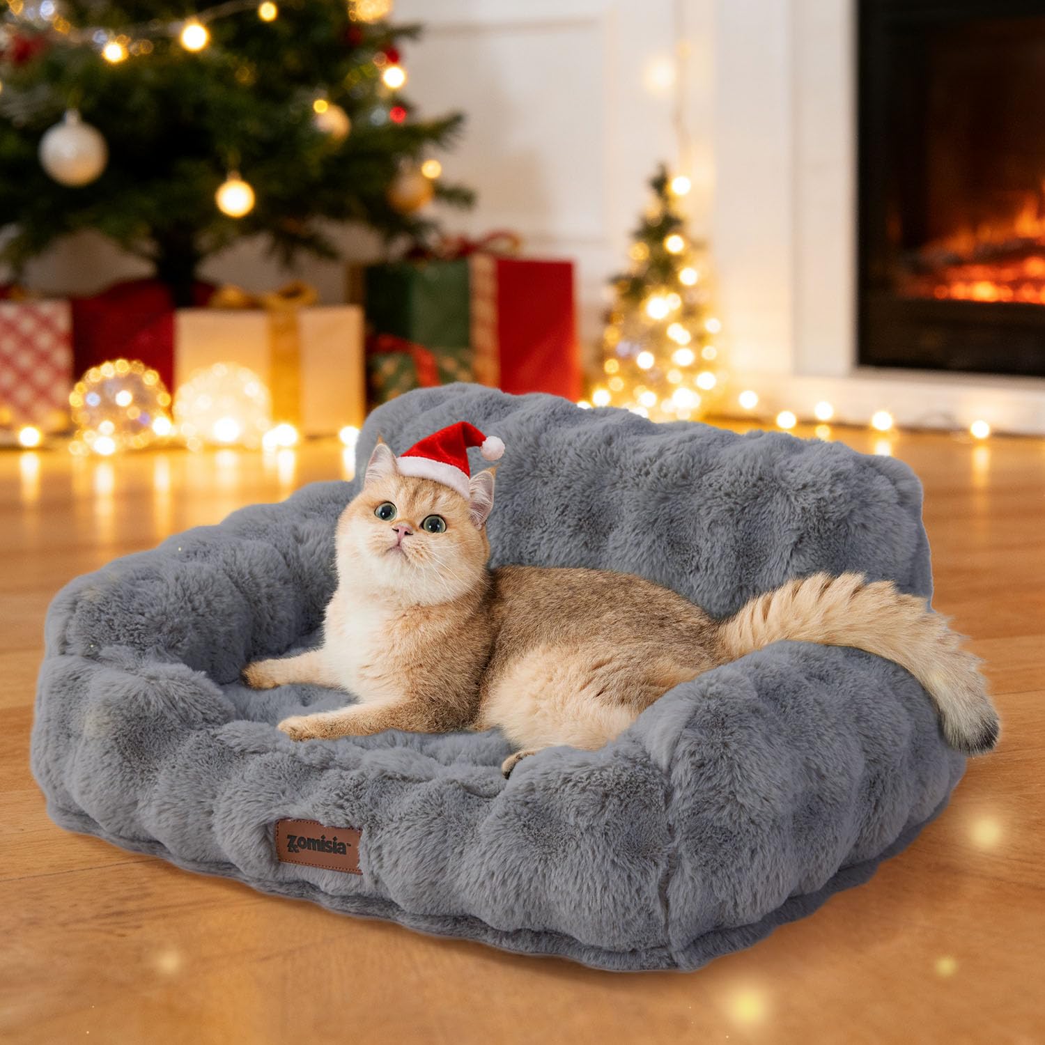 ZOMISIA cat couch bed front view grey highlights orthopedic support for a restful nap