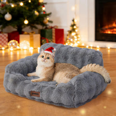 ZOMISIA cat couch bed front view grey highlights orthopedic support for a restful nap