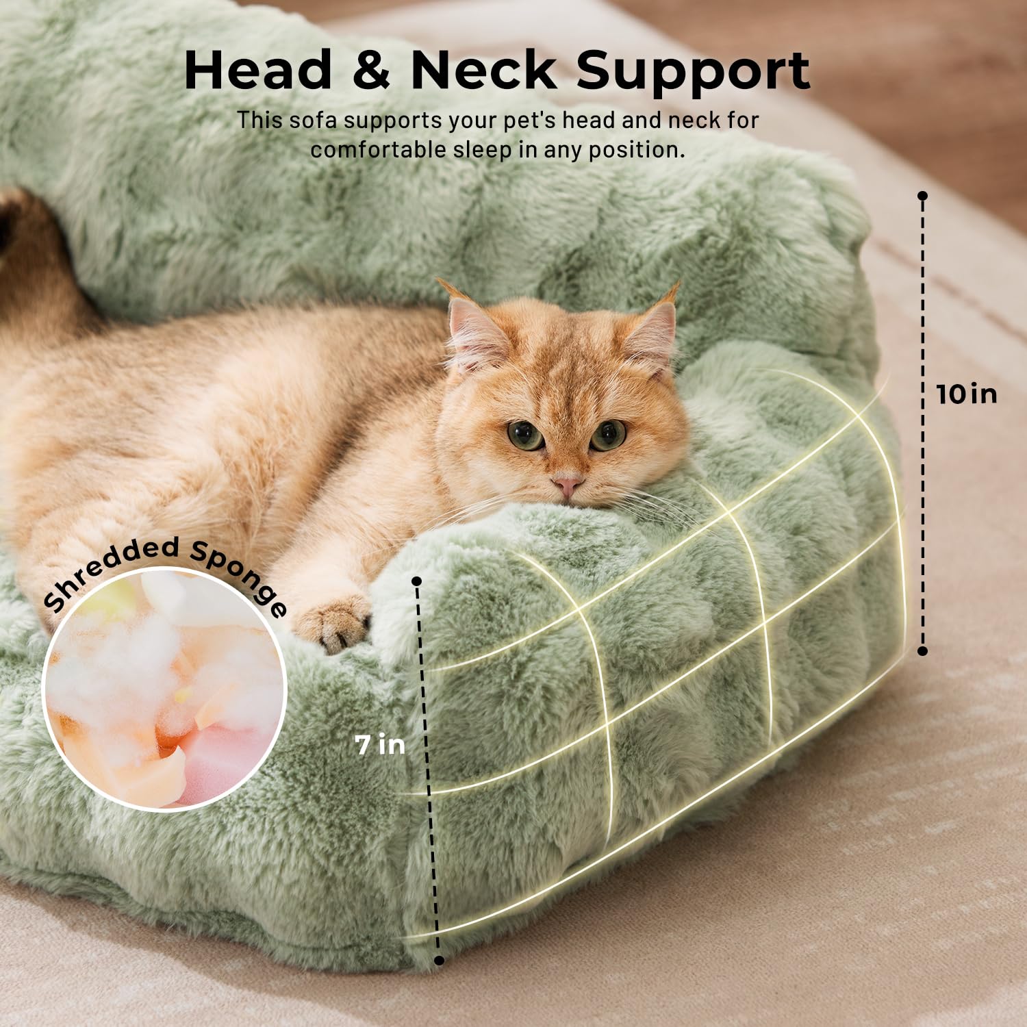 ZOMISIA cat couch bed sage green fabric interior cozy nap space