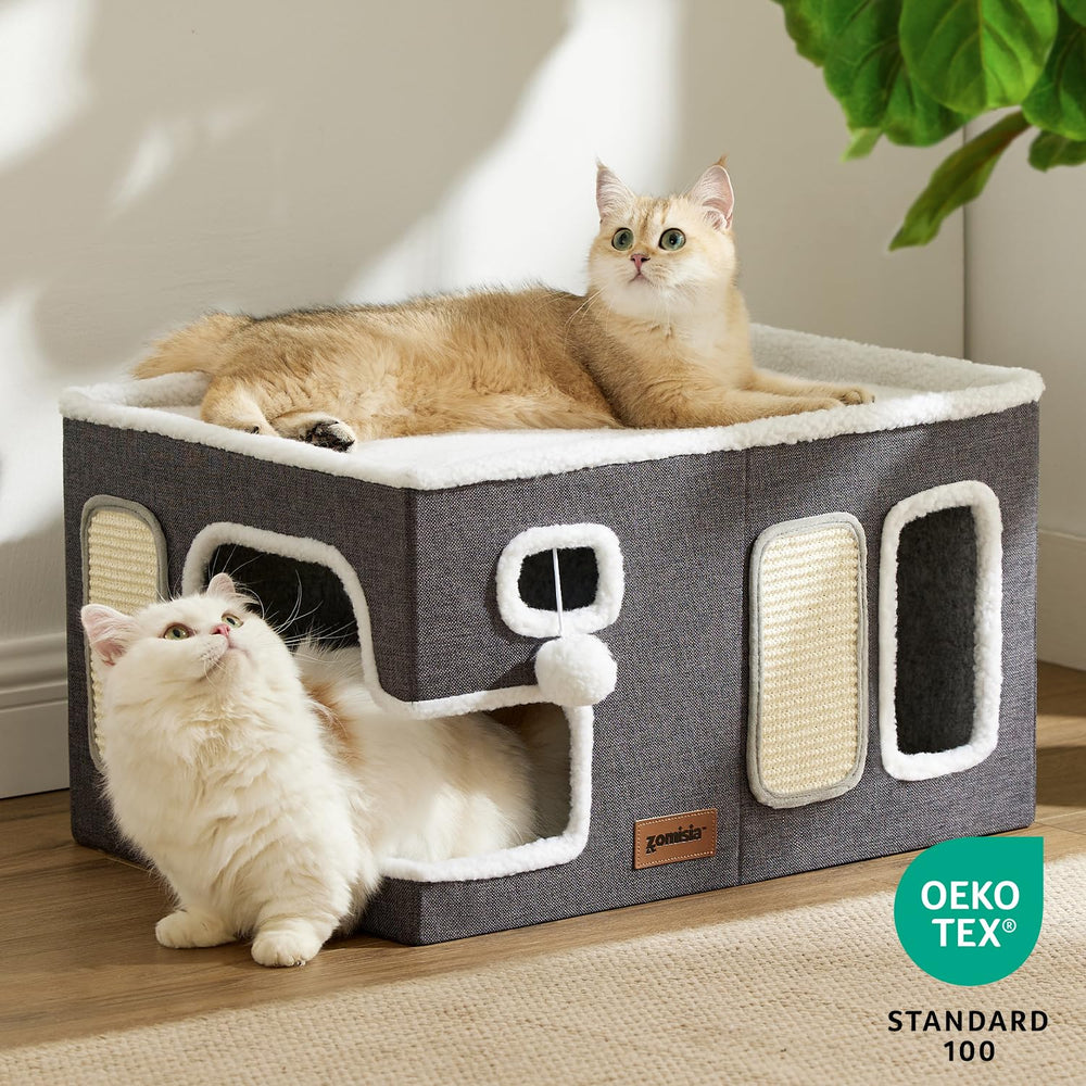 ZOMISIA cat house features fluffy-ball hanging for interactive play