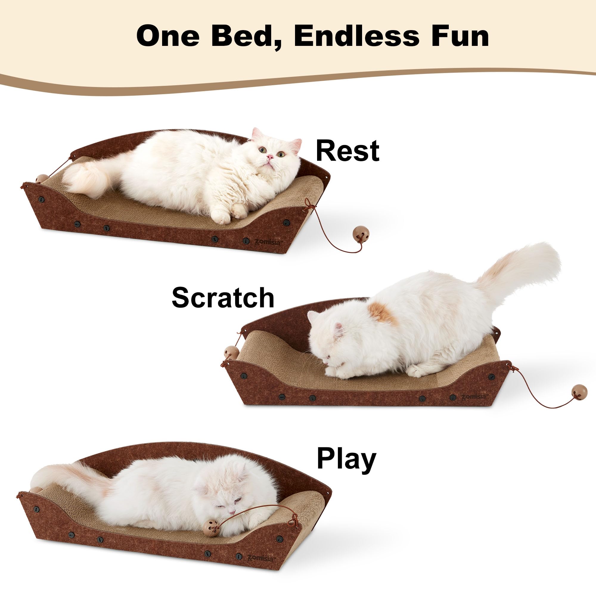 ZOMISIA includes catnip to entice curious cats toward the scratcher couch