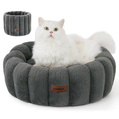 ZOMISIA cute cat bed striped donut grey folded for cozy naps