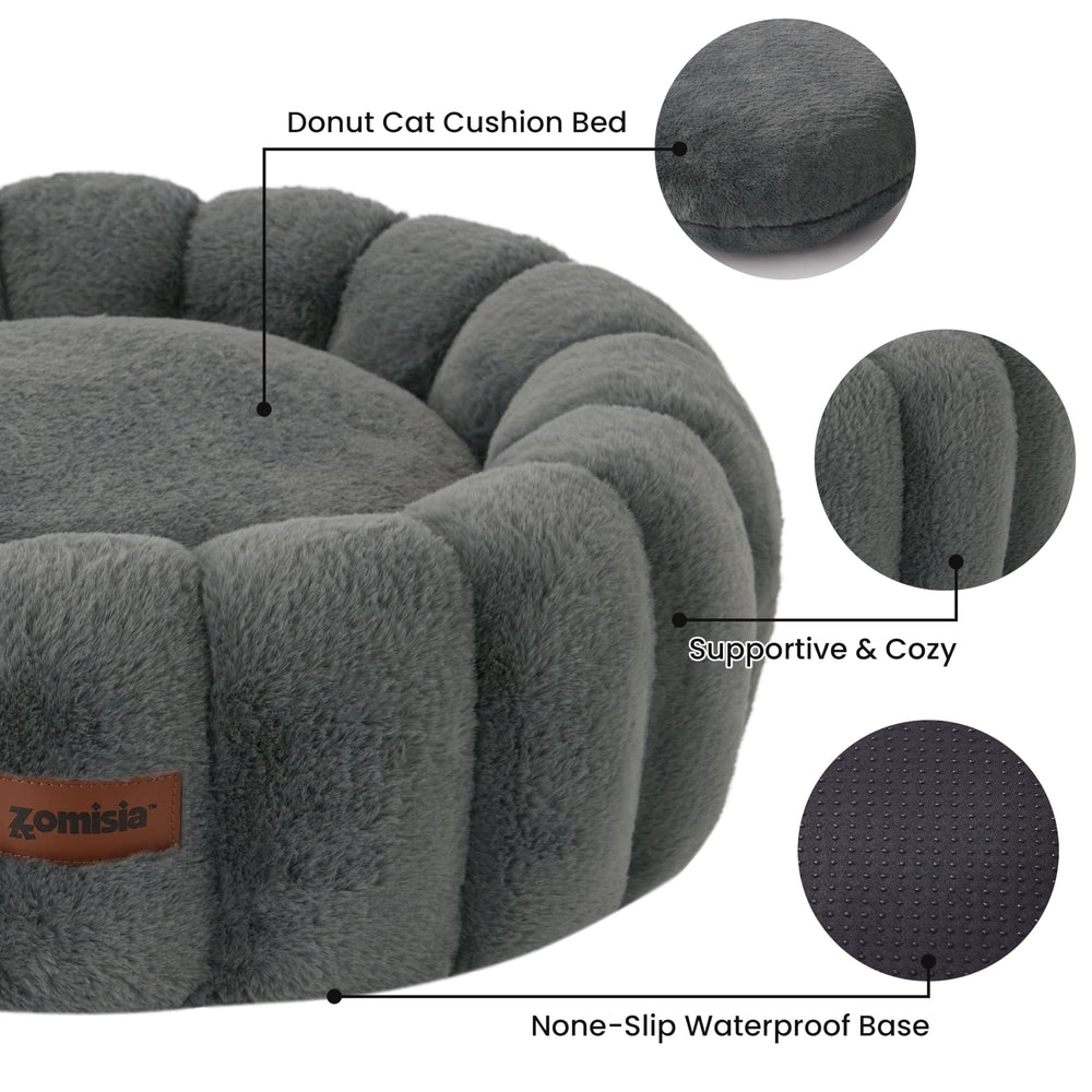 ZOMISIA cute cat bed striped donut grey rolled-up for portable comfort