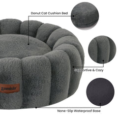 ZOMISIA cute cat bed striped donut grey rolled-up for portable comfort