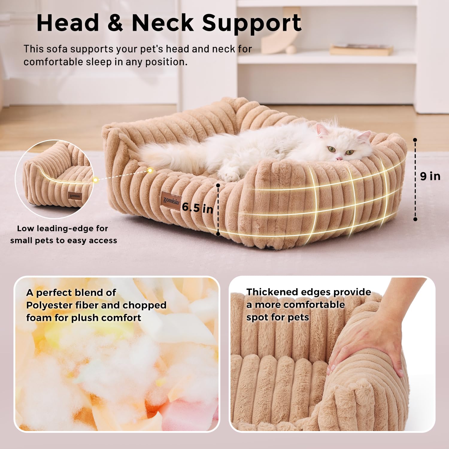ZOMISIA dog bed faux rabbit fur cover delivers ultra-cozy warmth.