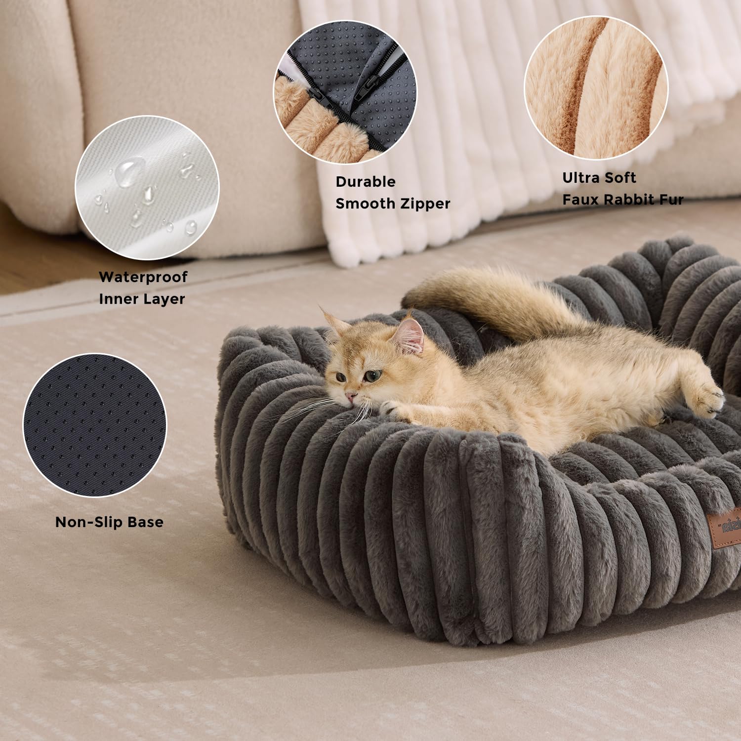 ZOMISIA dog bed waterproof lining protects foam from spills and accidents.