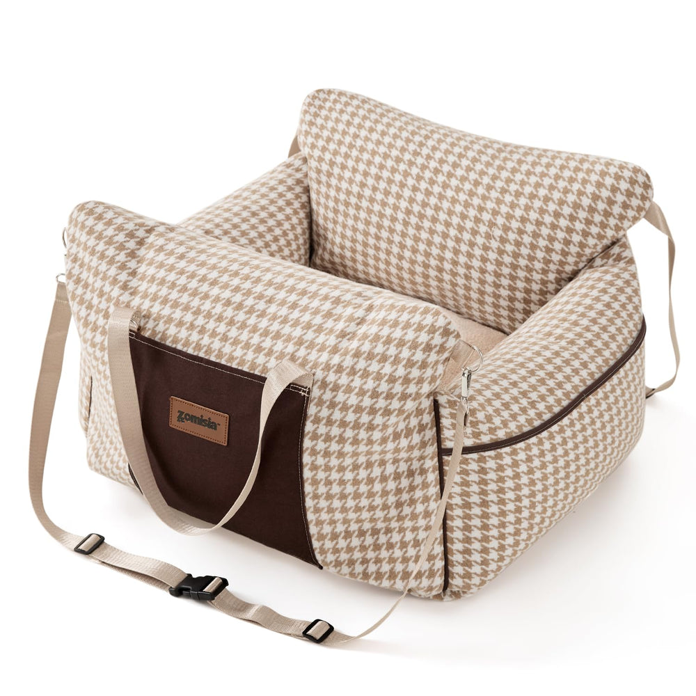ZOMISIA dog car seat front view shows comfy booster for small dogs during trips.