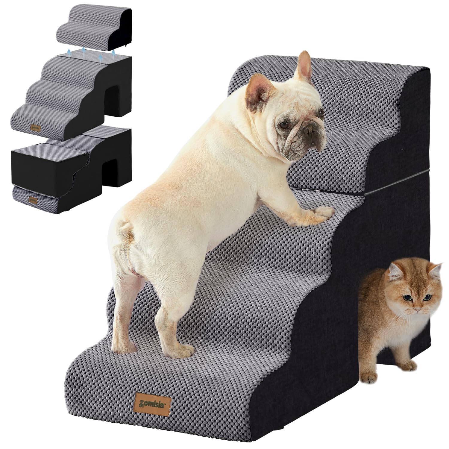 ZOMISIA dog ramp 5-step setup offers stable support for large dogs.