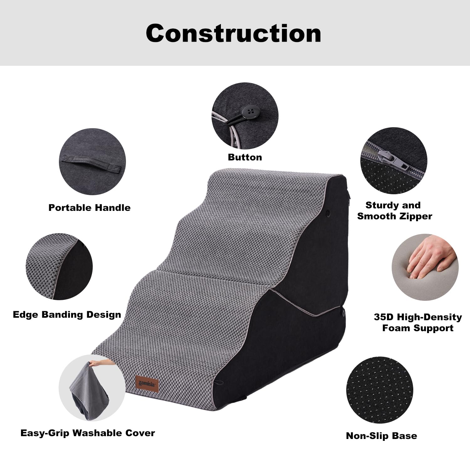 ZOMISIA dog ramp with non-slip waterproof cover keeps surfaces safer.