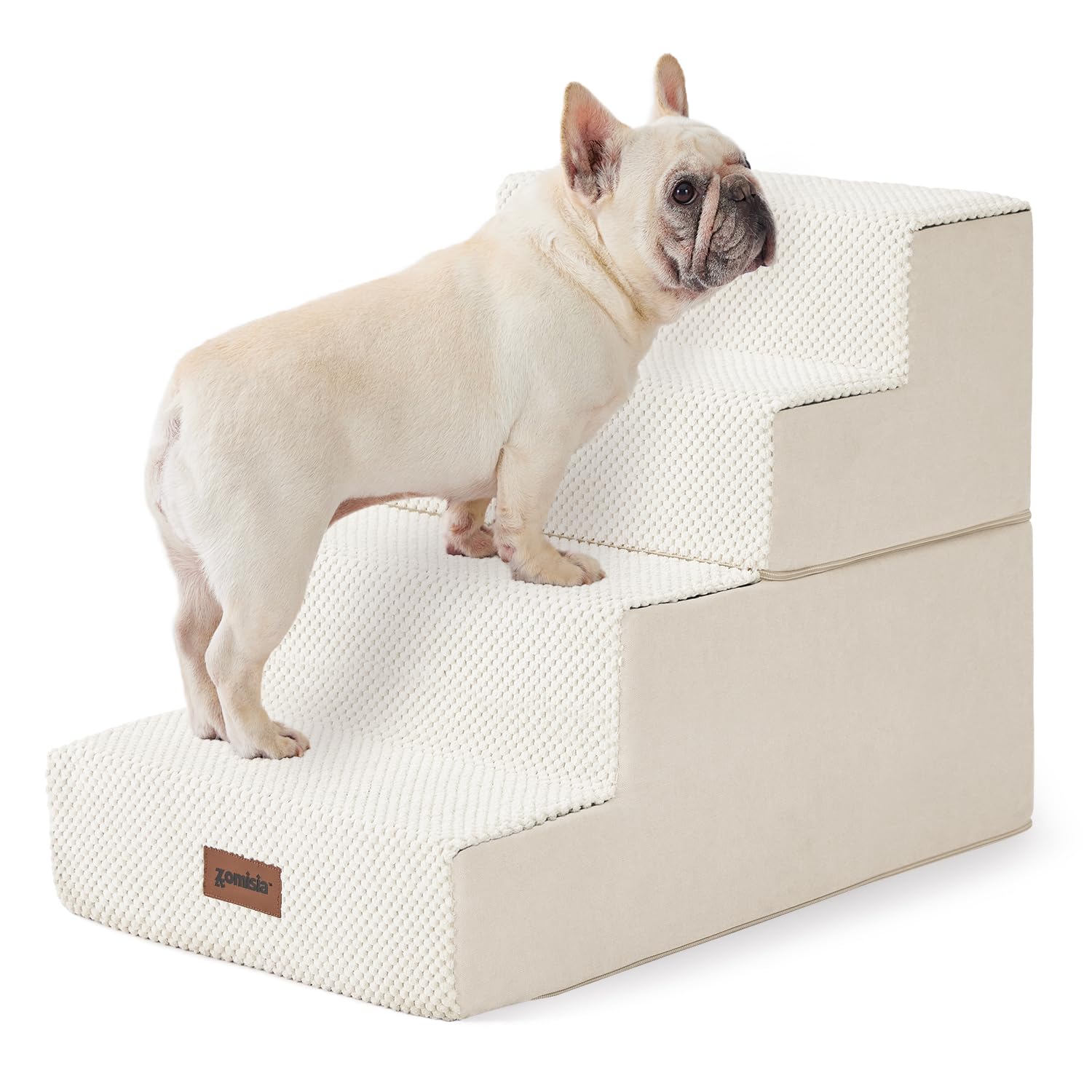 ZOMISIA dog stairs four-steps gray show sturdy foam platform for easy sofa access