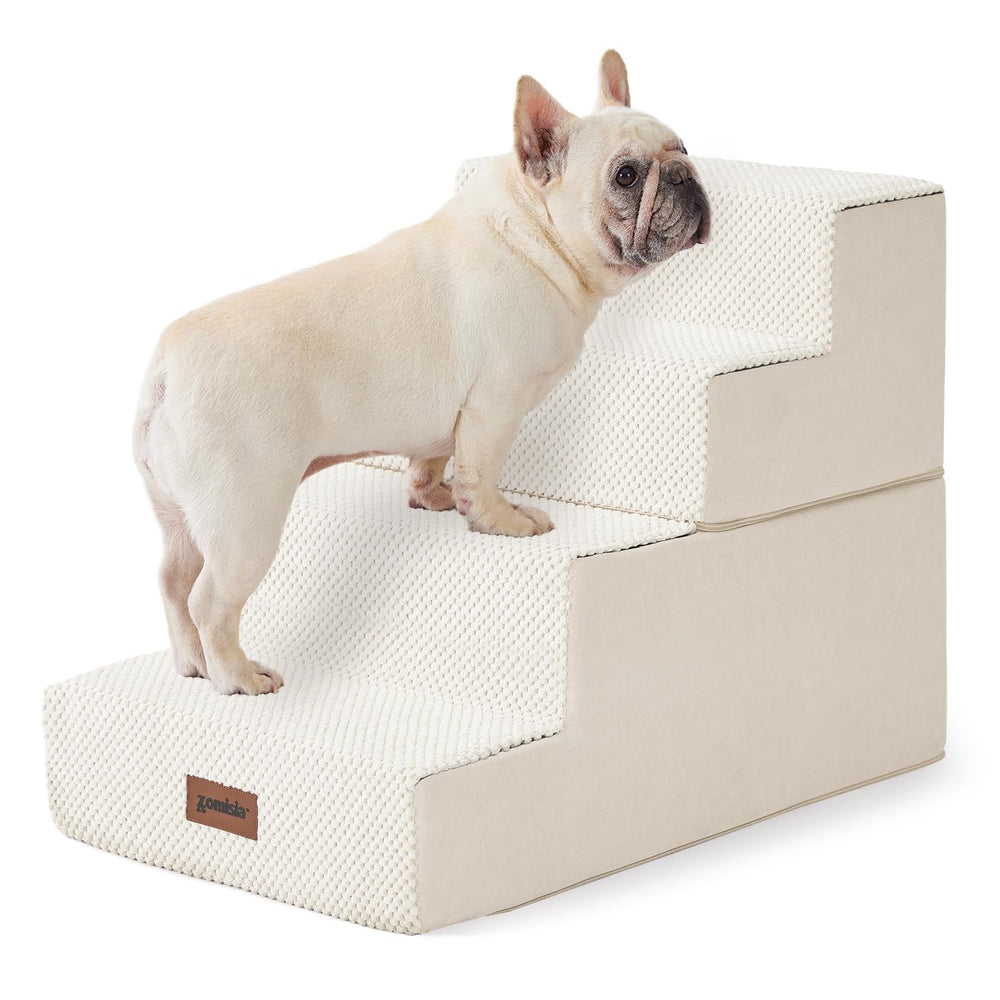 ZOMISIA dog stairs four-steps gray show sturdy foam platform for easy sofa access