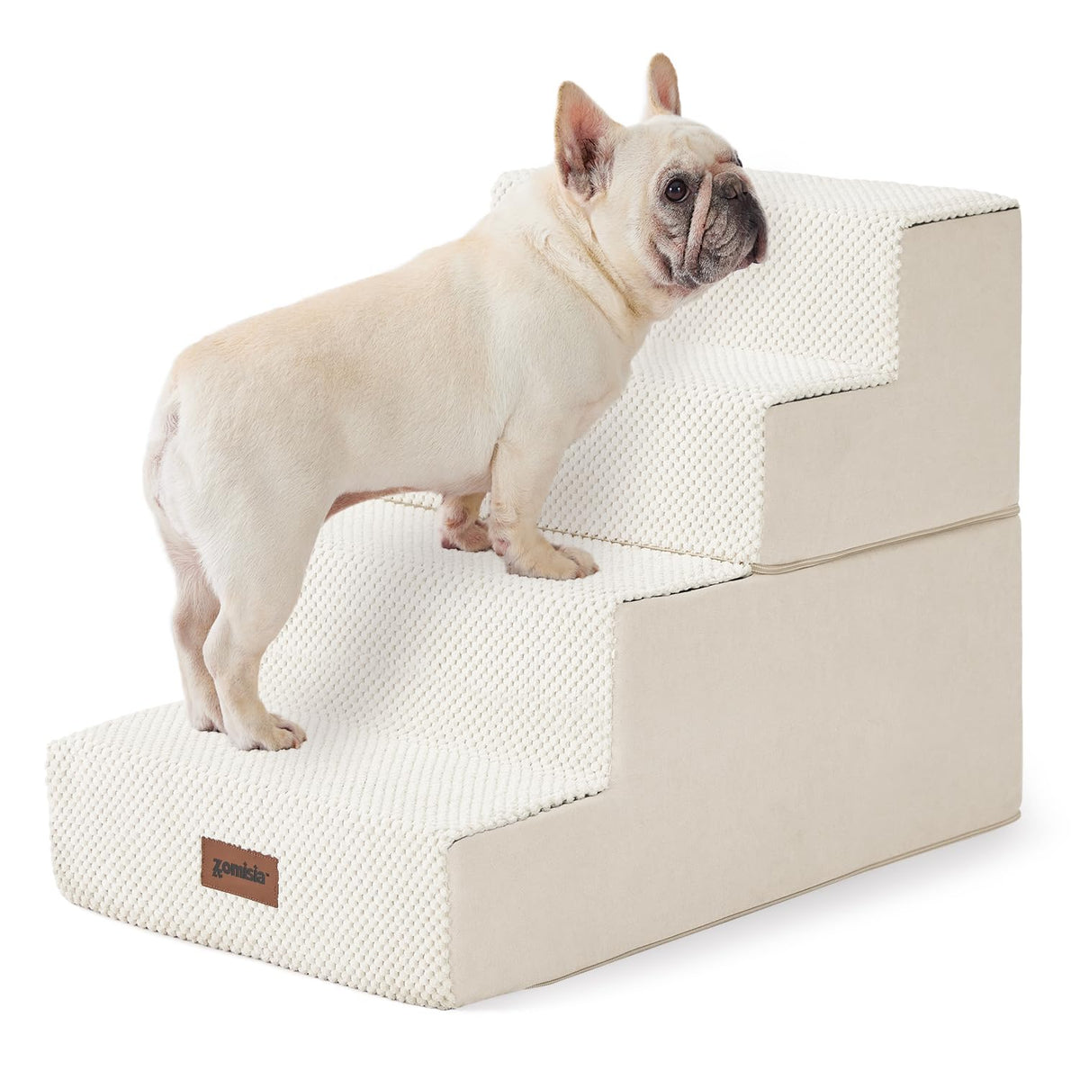 ZOMISIA dog stairs four-steps gray show sturdy foam platform for easy sofa access