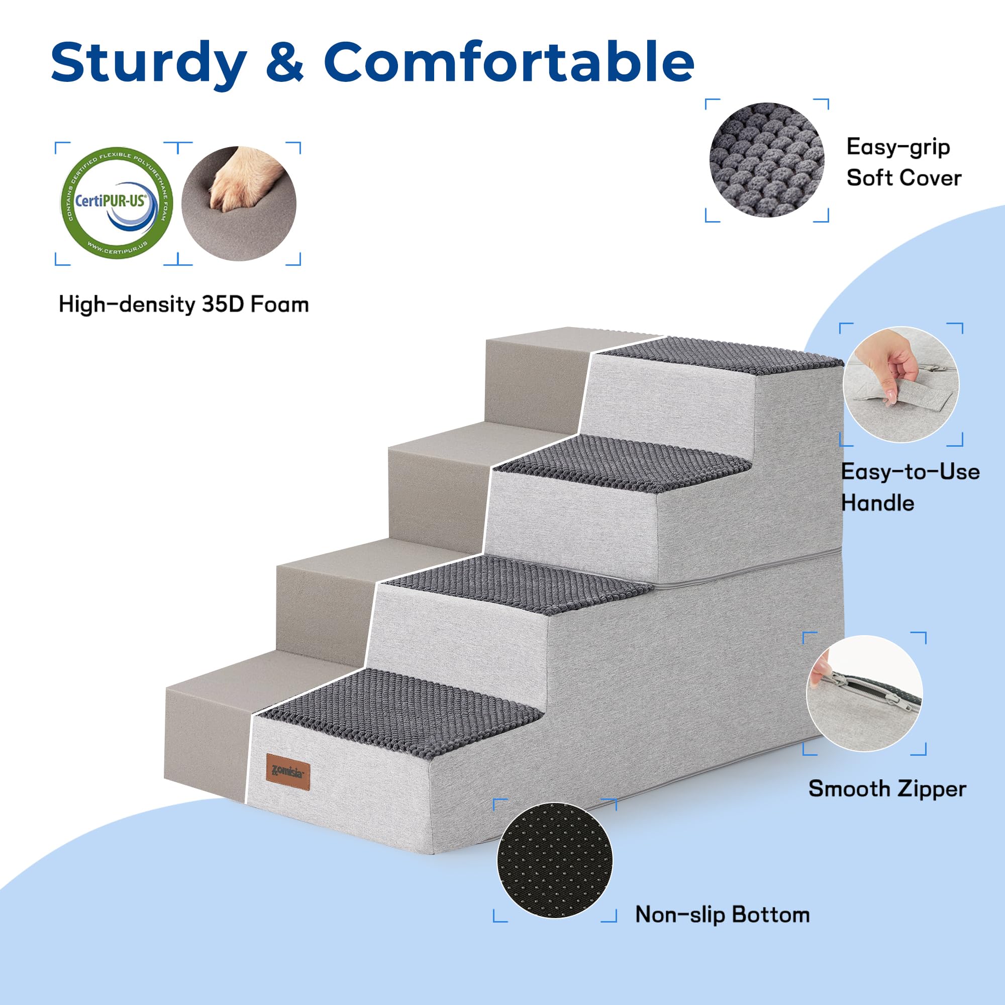 ZOMISIA 35D foam steps deliver sturdy, stable footing for pets.