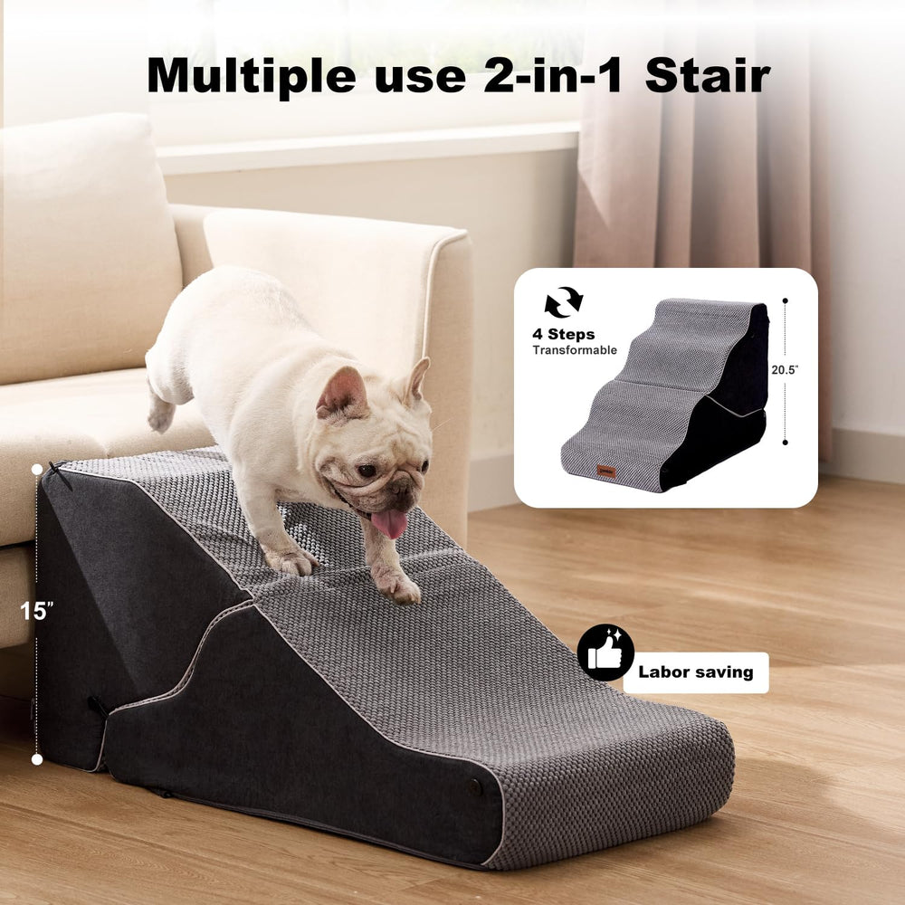 ZOMISIA dog stairs folded-ramp demonstrates compact versatility for small spaces.