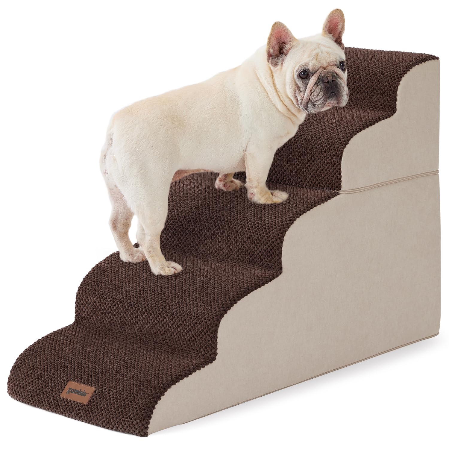 ZOMISIA dog stairs high-beds 5-steps in brown offer stable, low-effort access for aging pets