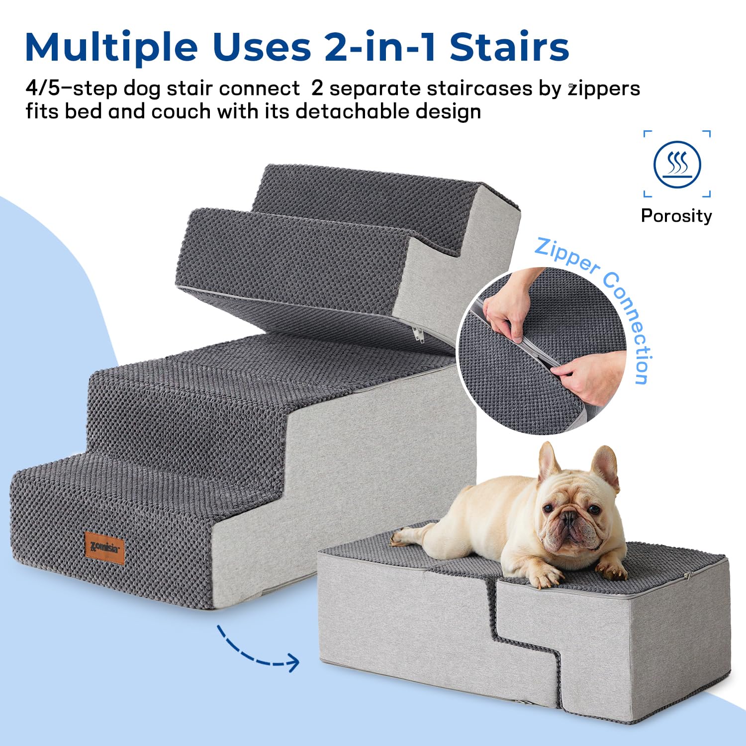 ZOMISIA dog stairs non-slip bottom demonstrates stable footing on carpet and hardwood