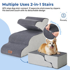 ZOMISIA Dog Stairs plush cover provides cozy, non-slip surface for paws