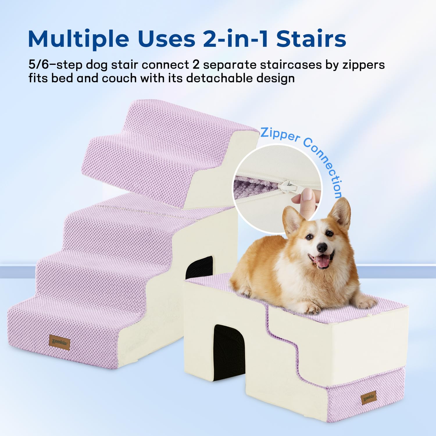 ZOMISIA dog steps 2-in-1 with zipper connection for quick setup