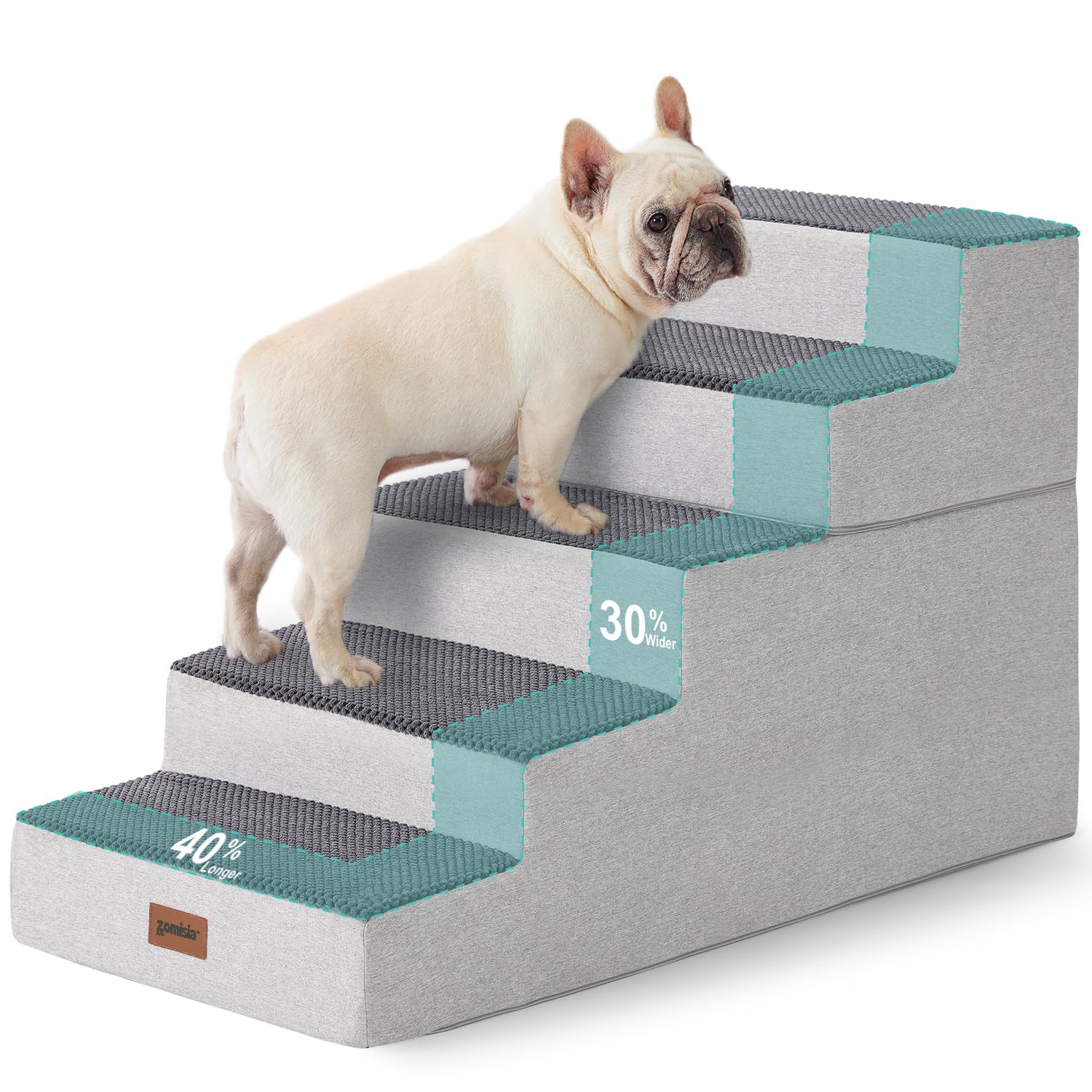 ZOMISIA dog steps 5-step-wide-foam helps large dogs reach high beds safely