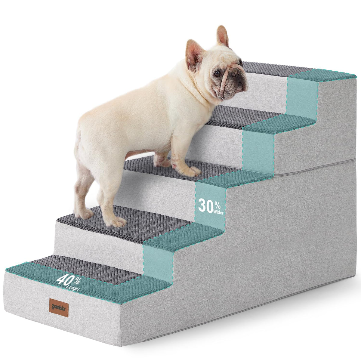ZOMISIA dog steps 5-step-wide-foam helps large dogs reach high beds safely