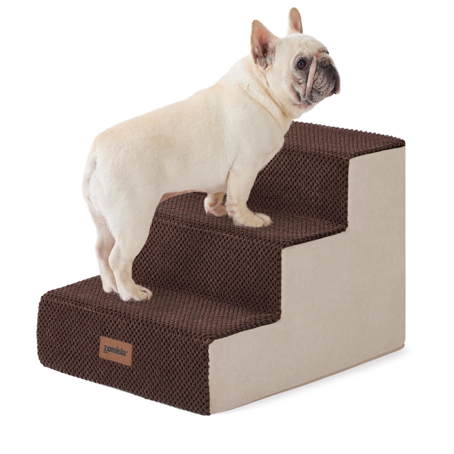 ZOMISIA dog steps on grey couch 3-step aids small dogs to reach sofa