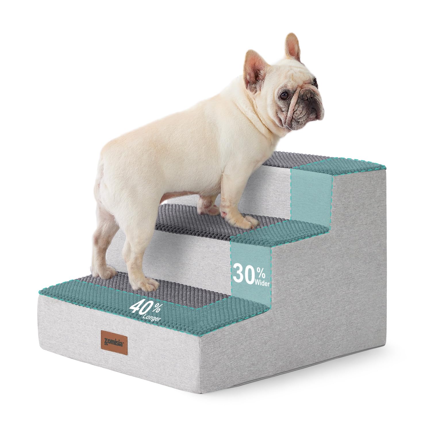 ZOMISIA dog steps couch-side view, extra-wide treads for stable access.