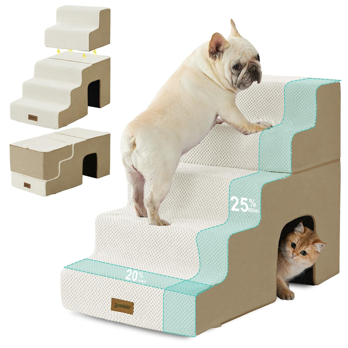 ZOMISIA dog steps 5-step assembly show sturdy high-bed access