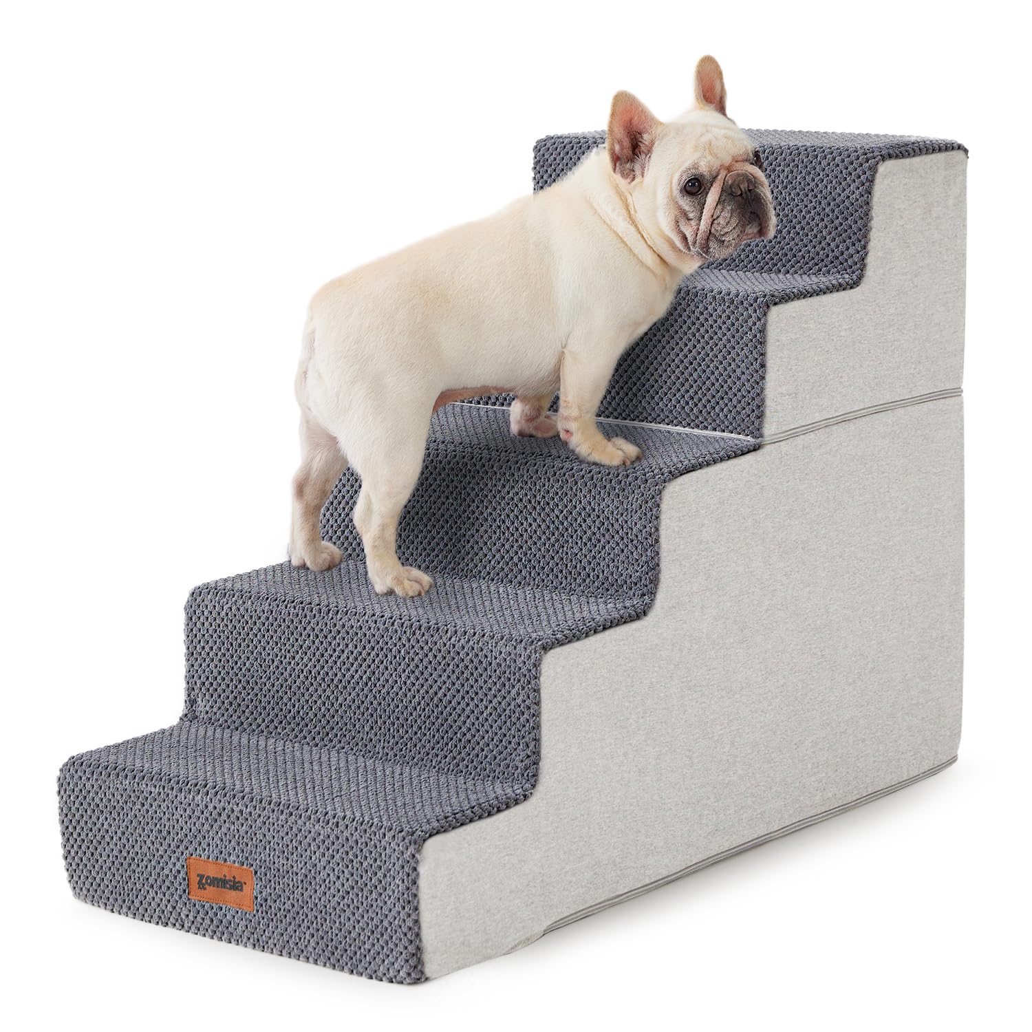 ZOMISIA dog steps high beds assembly shows stable setup for safe pet access
