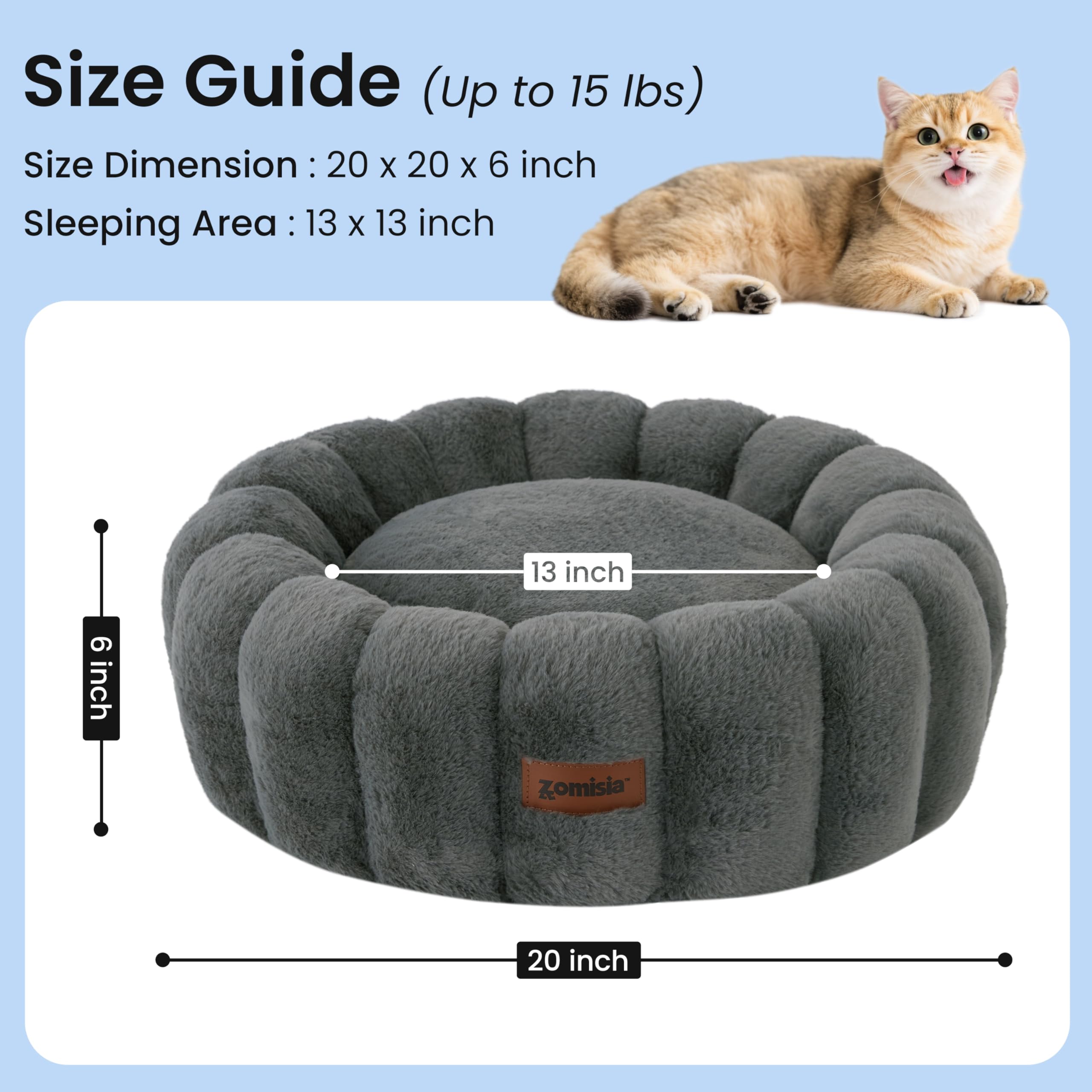 ZOMISIA donut bed with raised edges close-up for full-body support