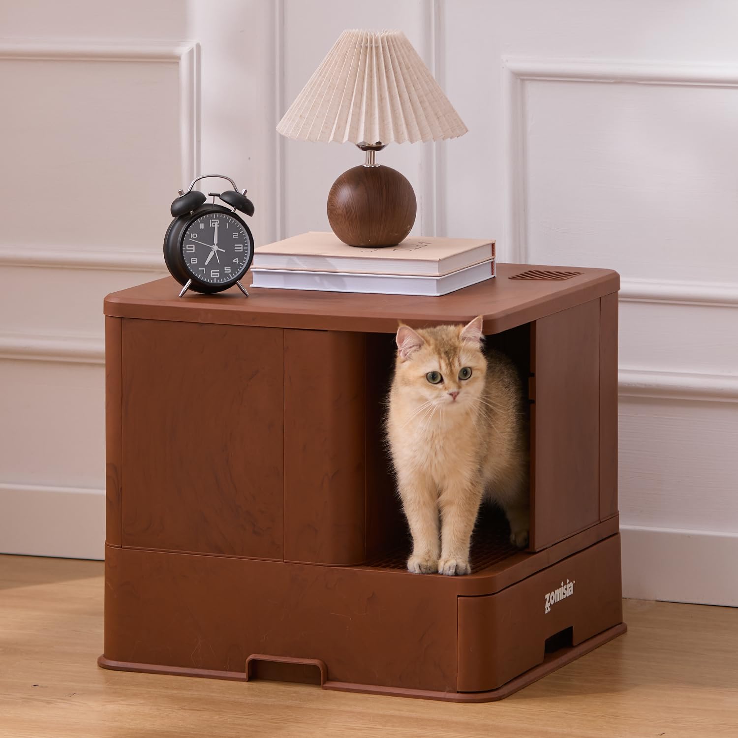 ZOMISIA extra-large litter box with hallway for mess-free use and privacy.